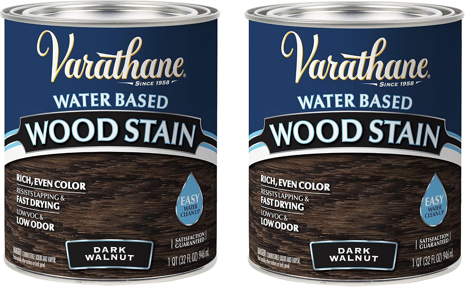 Varathane 381119-2PK Water Based Wood Stain, Quart, Dark Walnut, 2 Pack