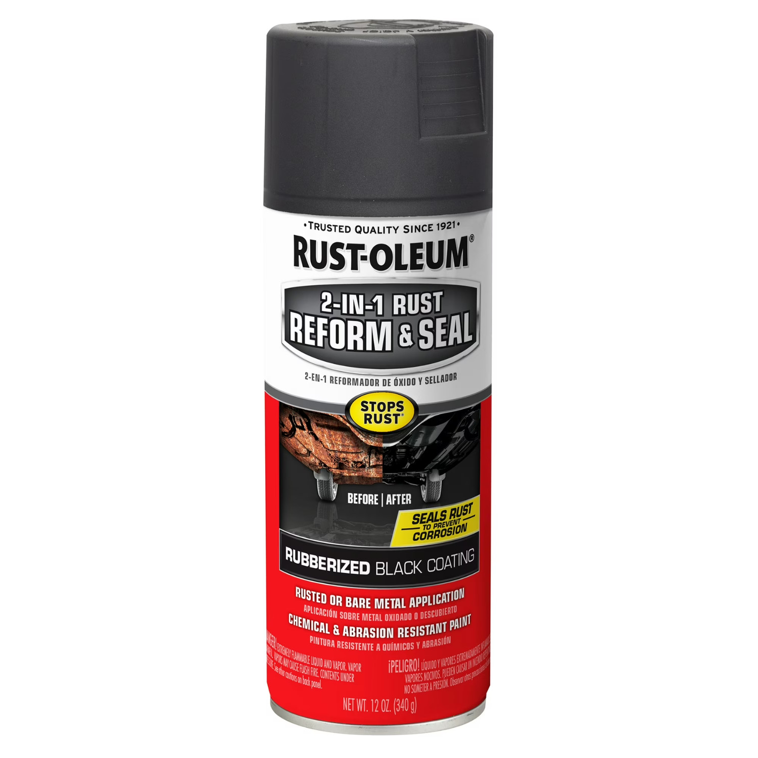 (2 Pack) Rust-Oleum Stops Rust 2-in-1 Rust Reform & Seal Spray Black, 12 oz
