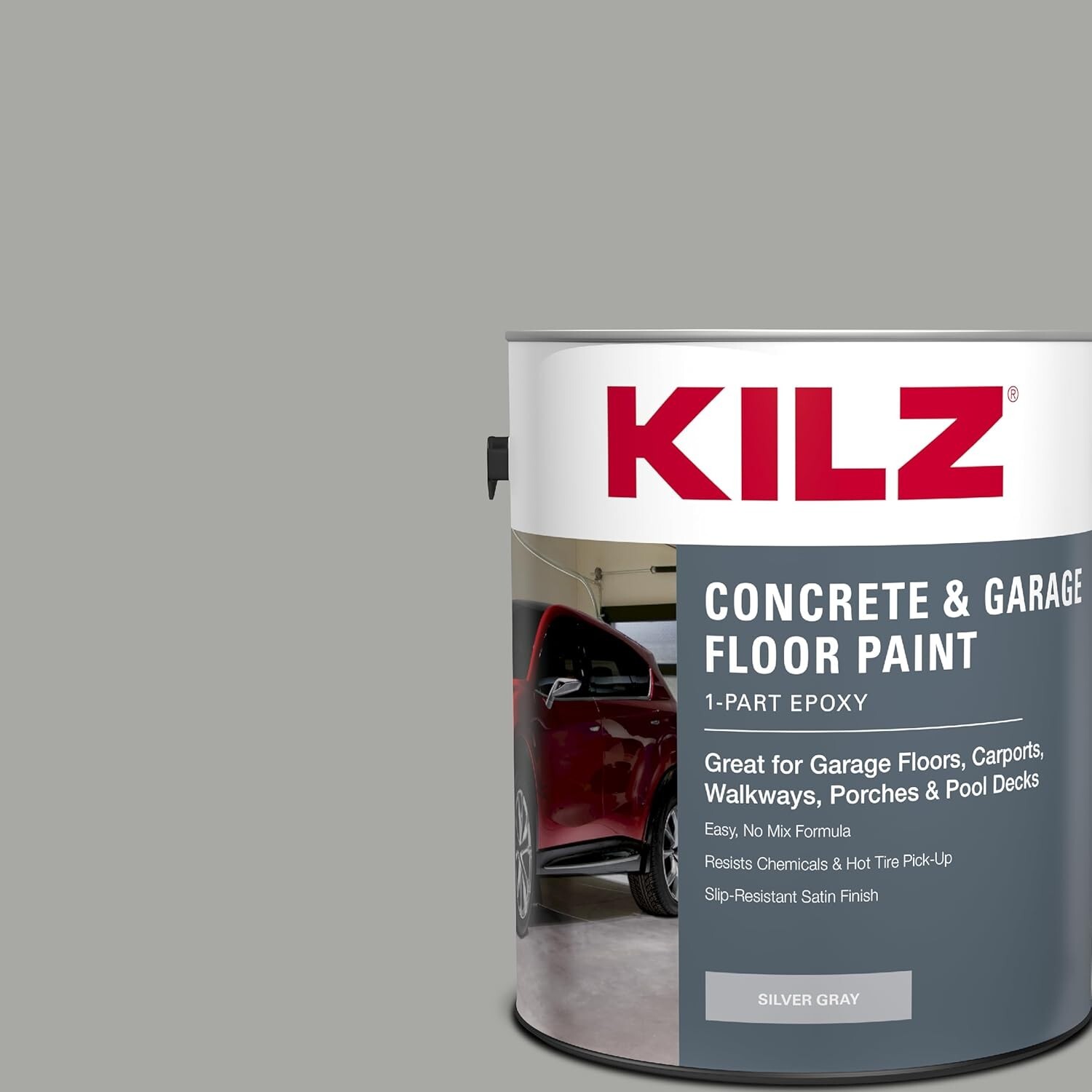 Slip-Resistant Satin Silver Gray Garage Floor Paint – 300-500 sq. ft. Coverage