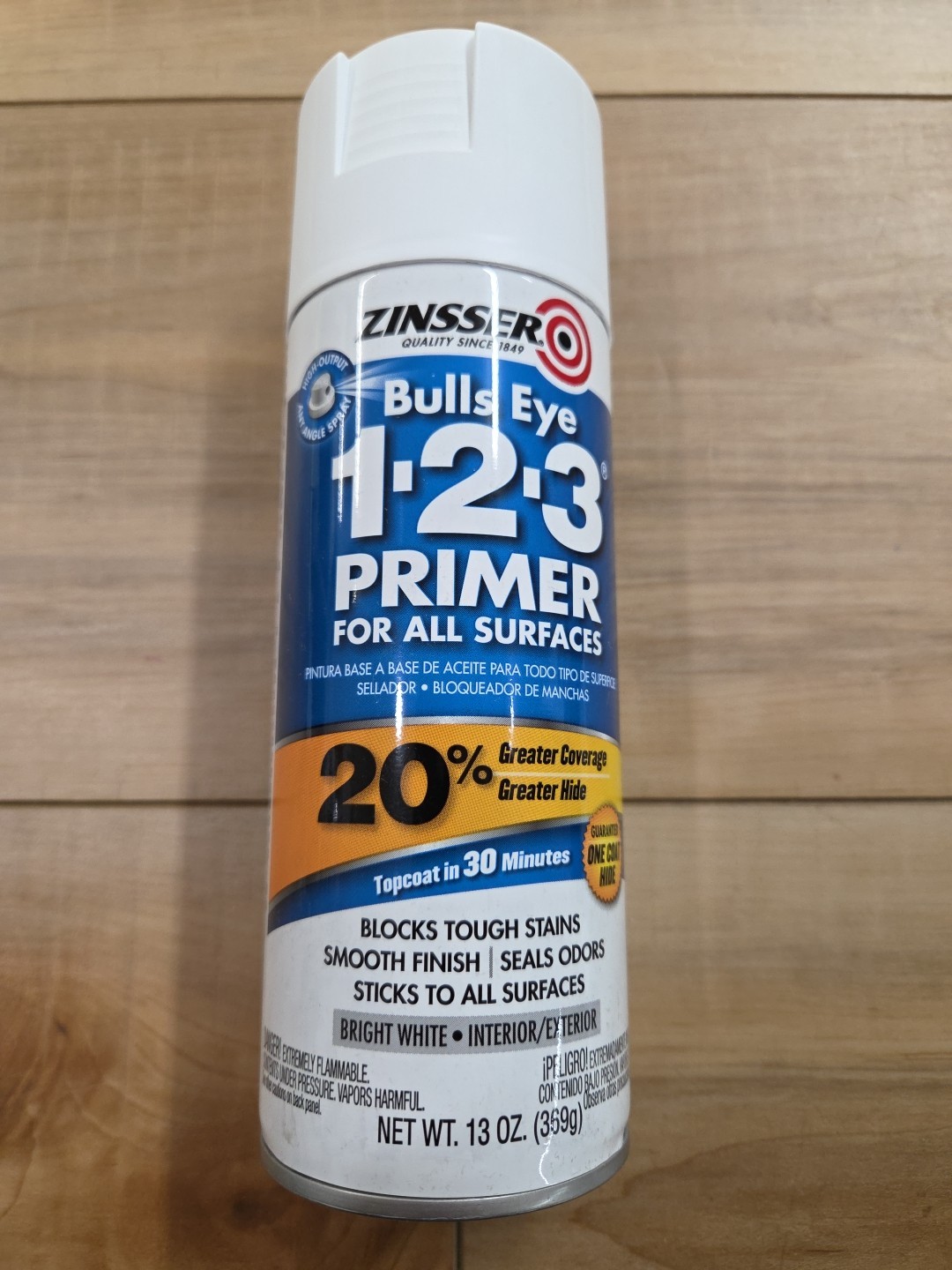 White, Zinsser Bulls Eye Water-Based 1-2-3 For All Surfaces Primer Spray -2008