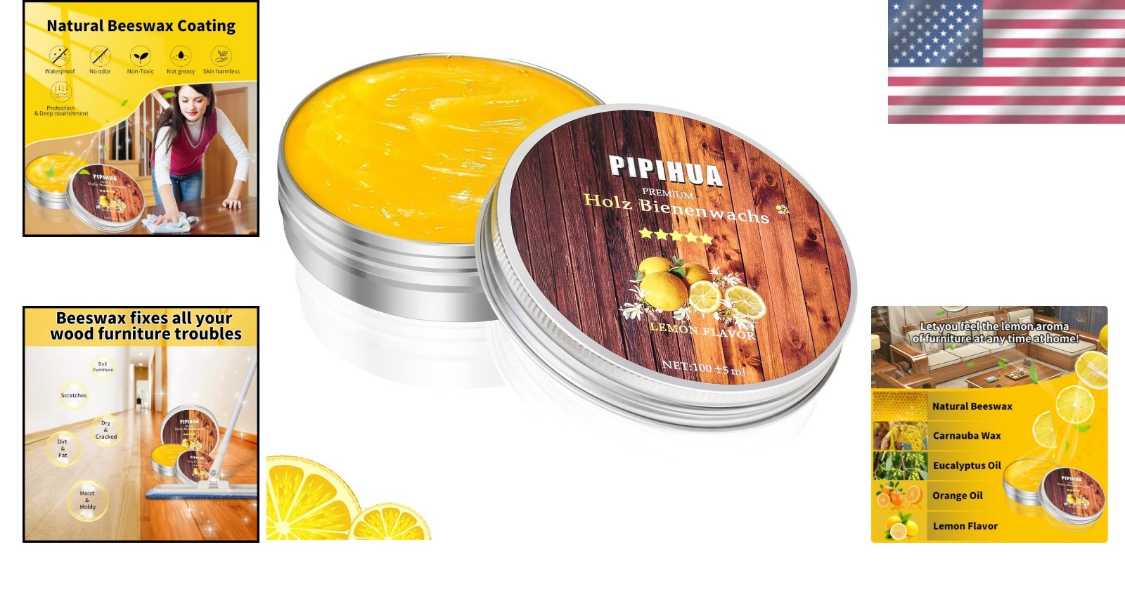 Beeswax Polish & Conditioner – Natural Wood Wax with Lemon Scent 100g