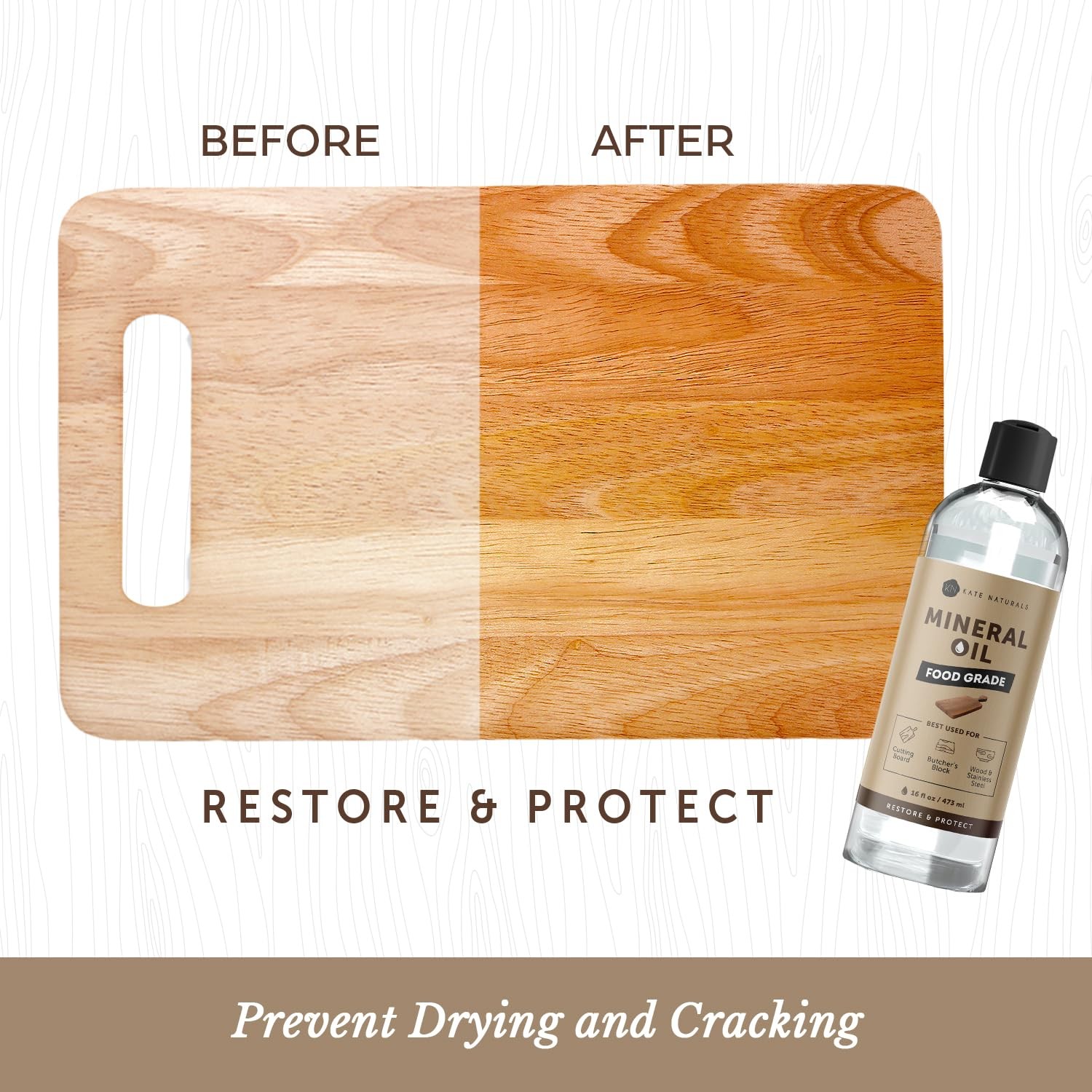 Kate Naturals Mineral Oil for Wood Cutting Board, Butcher 8 fl oz, Clear