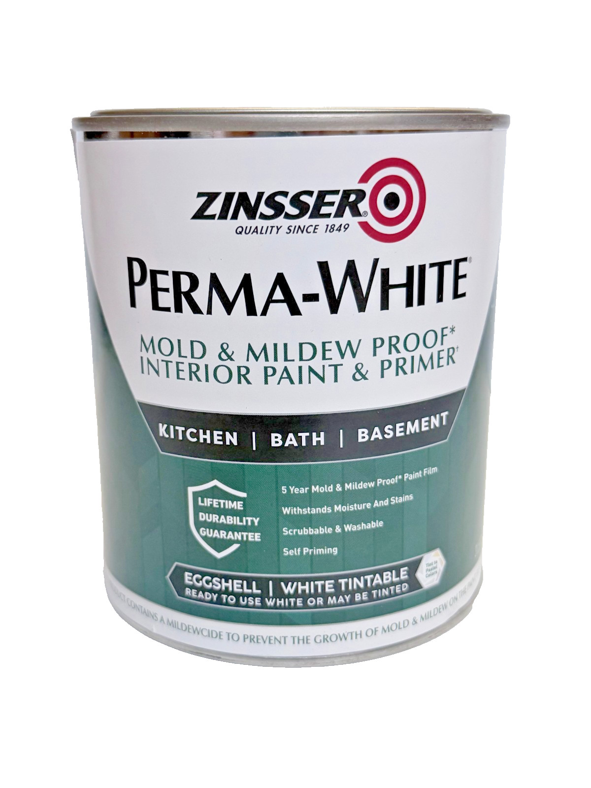 New Zinsser 02774 PERMA-WHITE Mold & Mildew Proof Interior Paint, Quart, White