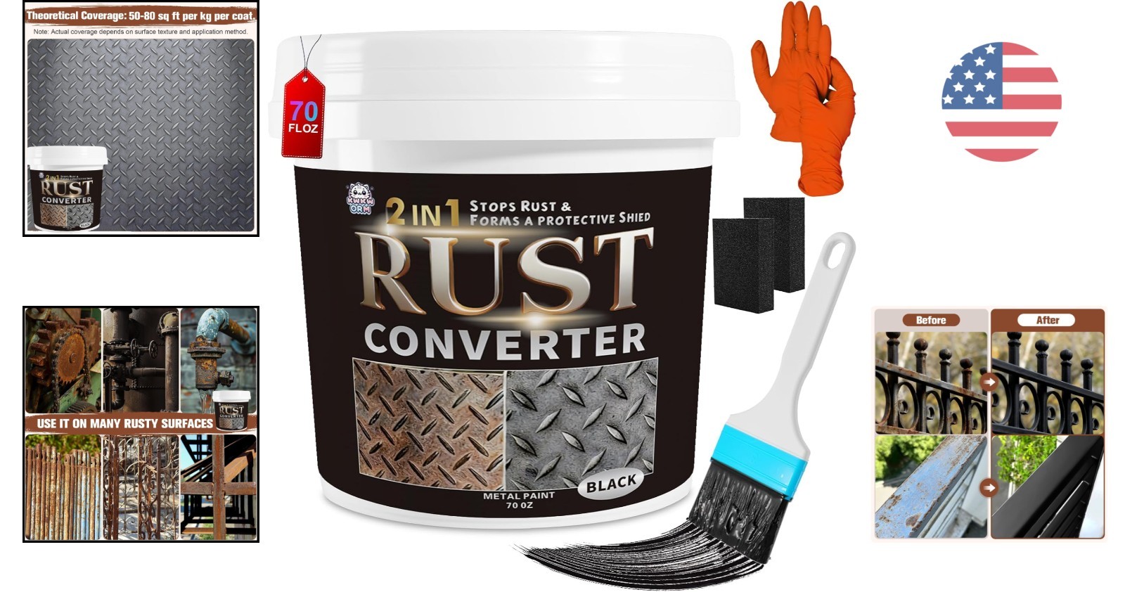 Anti-Rust Coating & Primer: 2-in-1 Formula for Automotive & Marine Use, 70.5 oz