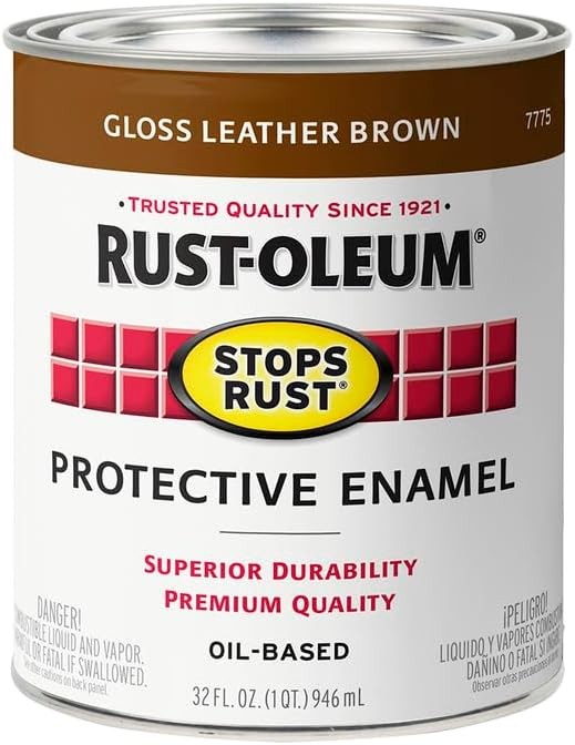 Rust-Oleum 7775502-2PK Stops Rust Brush On Paint, Quart, Gloss Leather Brown, (P