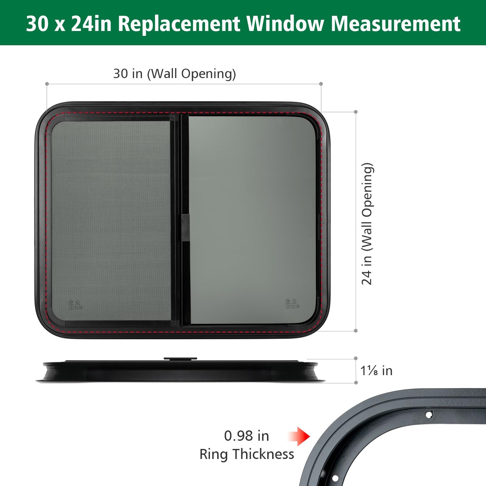 Dulepax Horizontal Rv Window 30 W X 24 H Tinted Slide Trailer Window Tempered