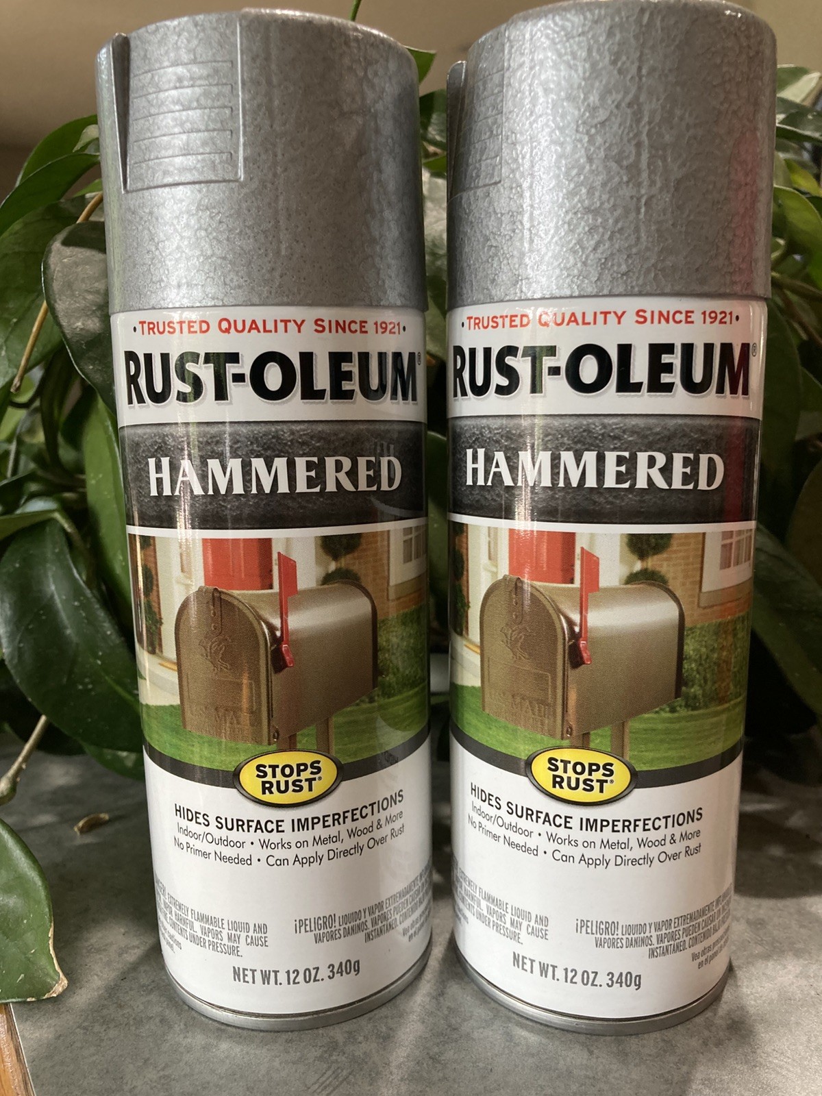 Rustoleum Hammered Silver Spray Paint 7213830 Stops Rust 12 oz, Set of 2