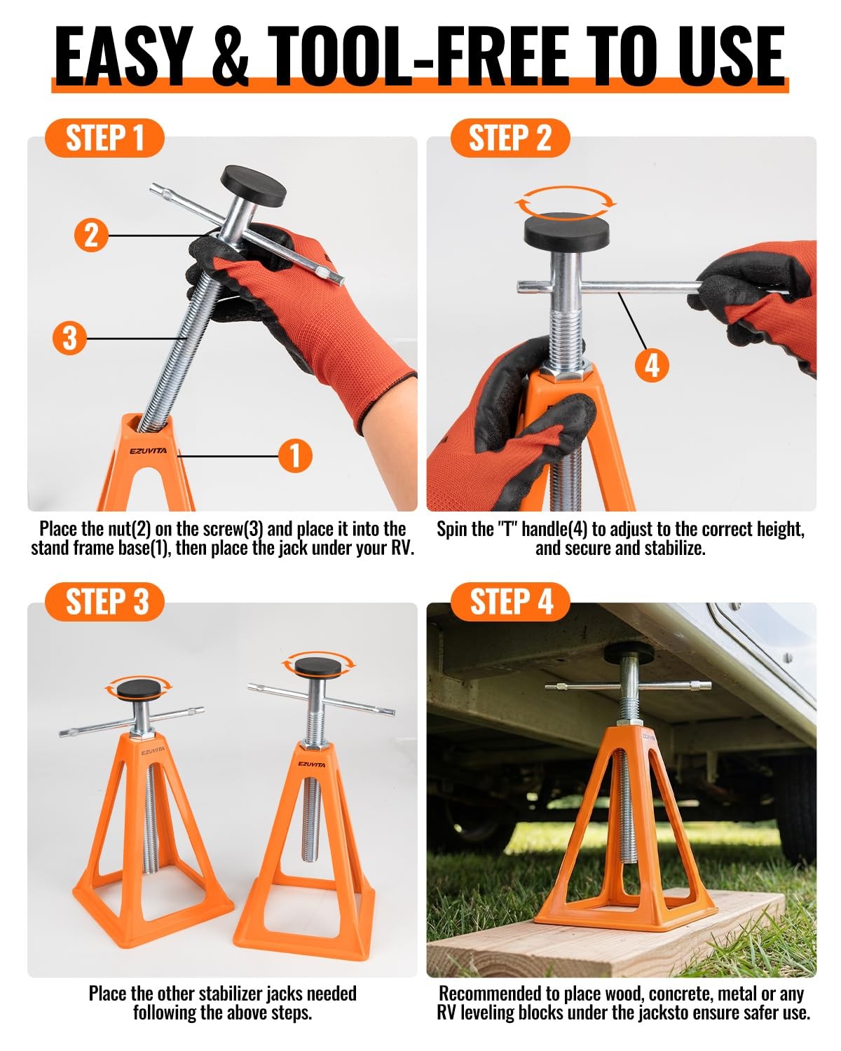 Ezuvita 4-Pack Rv Stabilizer Supports Up To 7500 Lbs Adjustable 1117 Heavy Duty