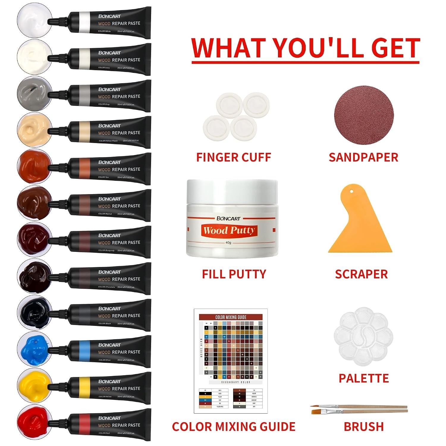 Wood Furniture Repair Kit Wood Filler-Repair Scratch, Cracks, Hole, Discolora…