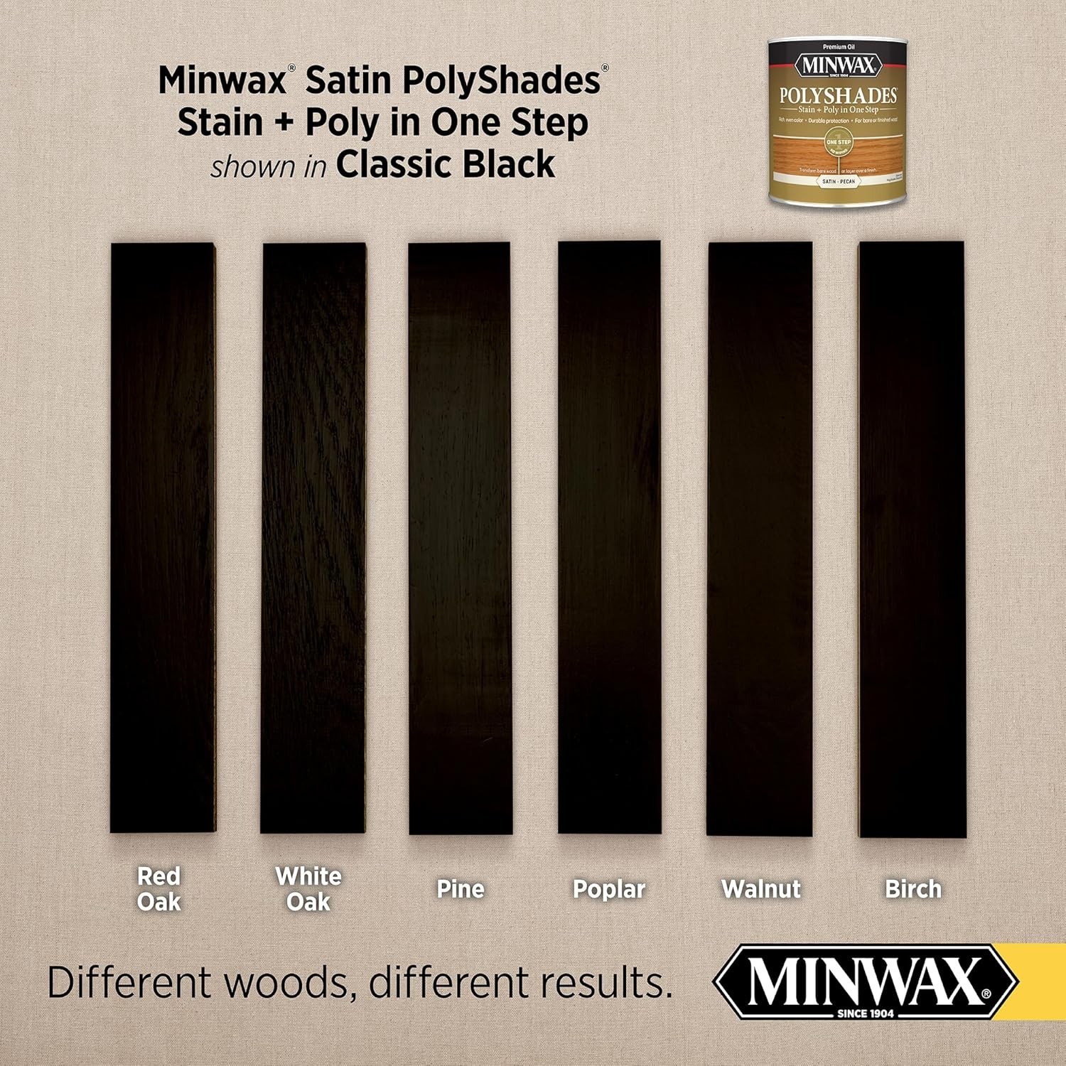 PolyShades Classic Black Wood Stain & Polyurethane Finish – Quart, Satin Sheen