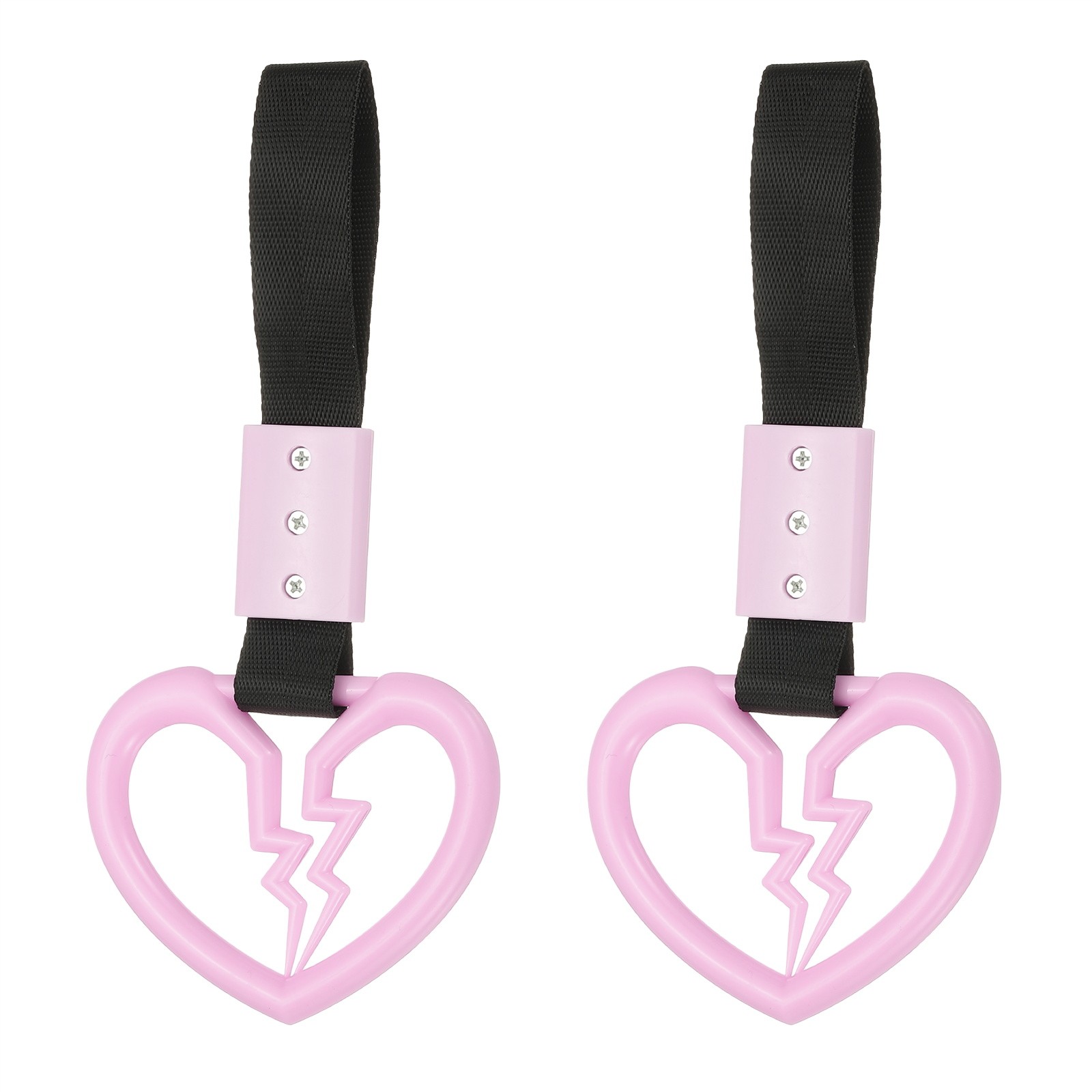 2Pcs Broken Heart Shaped Car Handle Straps for Auto, Pink