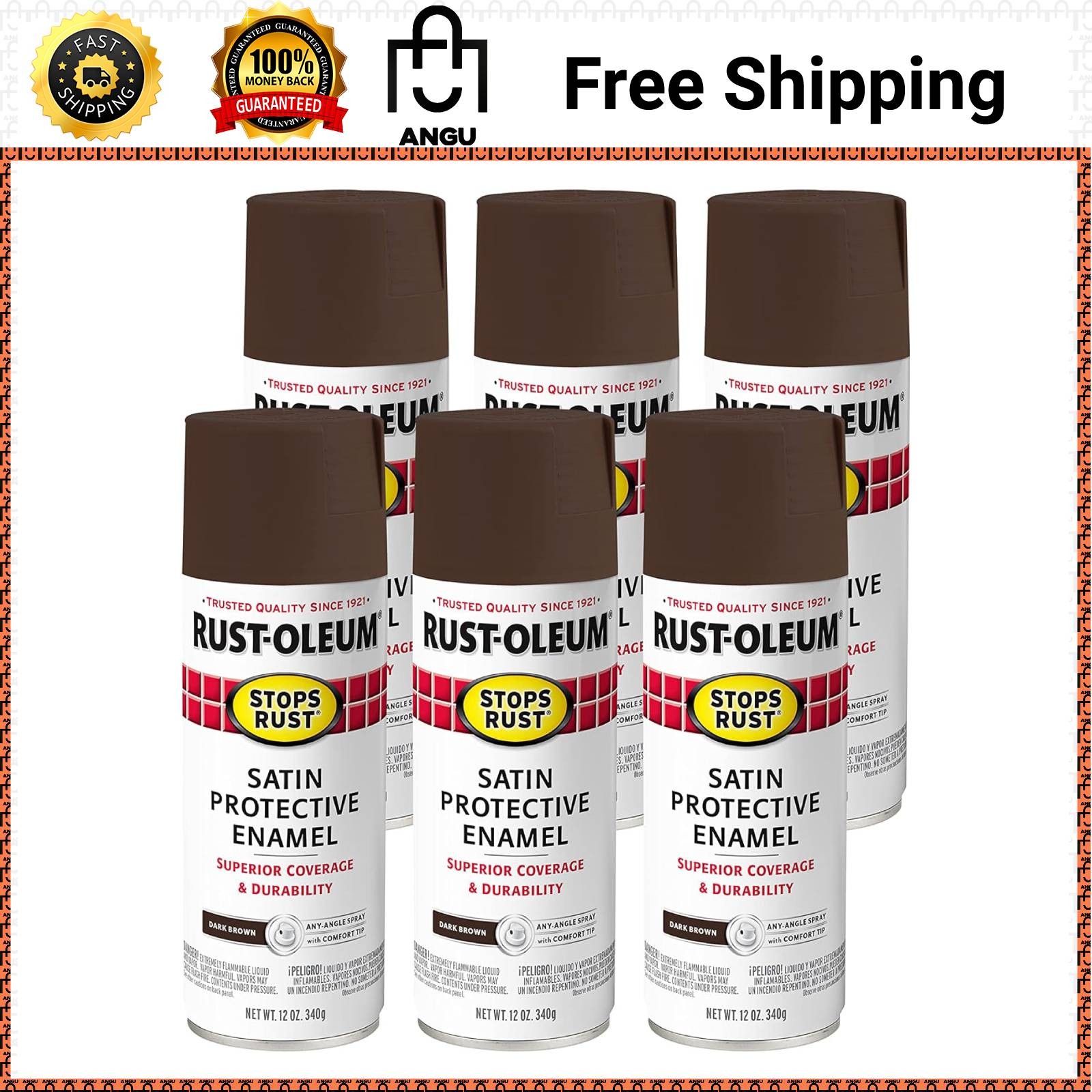 Rust-Oleum Stops Rust Spray Paint 12oz Satin Dark Brown 6 Pack 241239