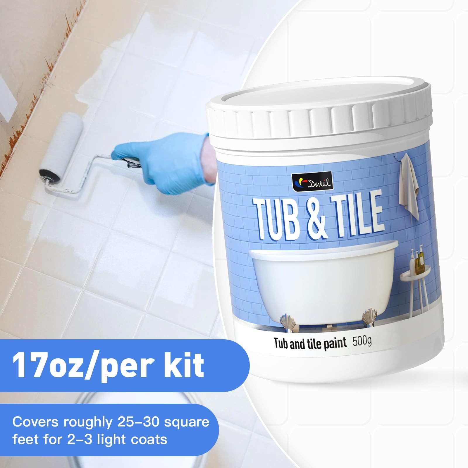 DWIL Tub and Tile Paint 16.5 oz, Ounce (Pack of 1), White-No tool