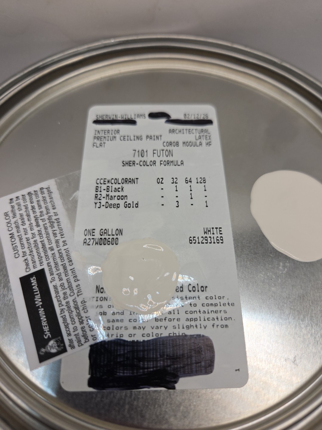 1 Gallon Sherwin Williams Premium Ceiling Paint Color 7101 Futon Interior…