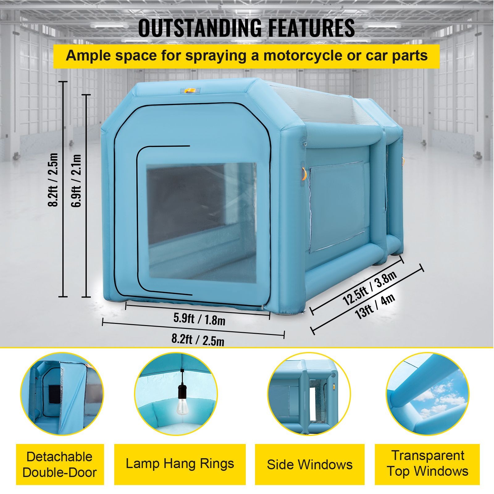 Portable Inflatable Paint Booth, 13x8x8ft Spray Tent with Air Filter & 2 Blowers