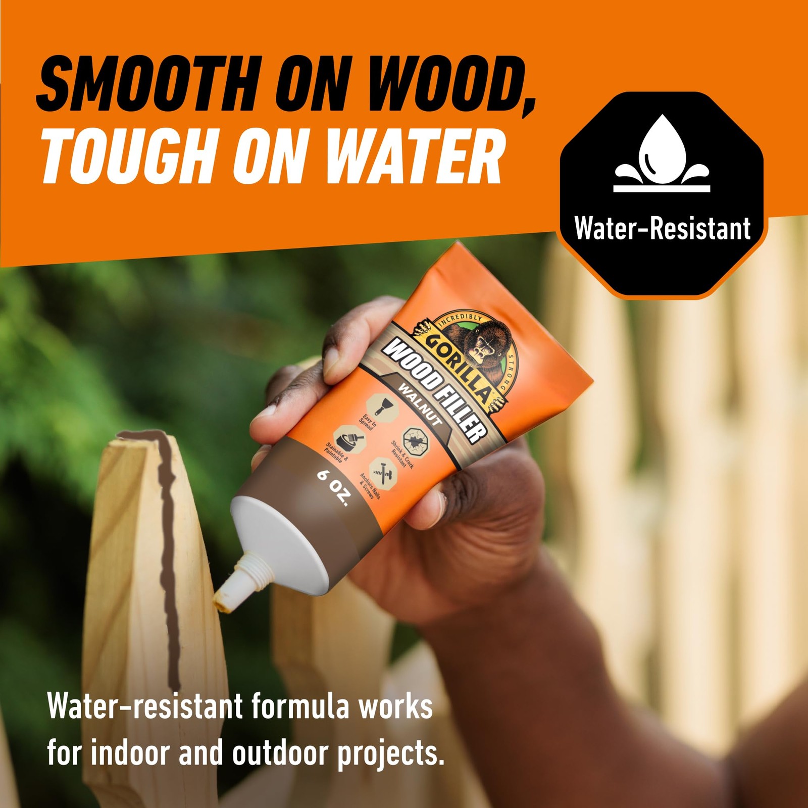 Gorilla All Purpose Wood Filler, Walnut Color, 6 Ounce Tube 1 – Pack,
