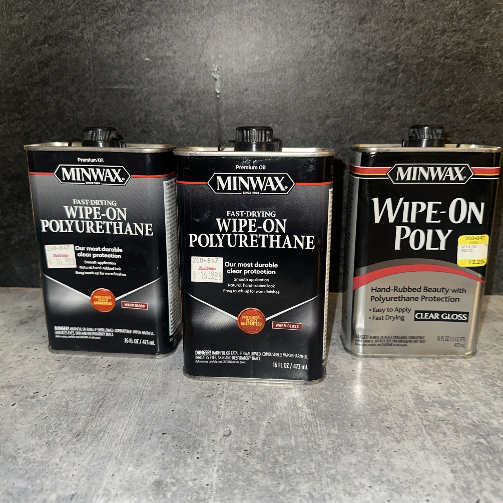 3 Lot Minwax 40900000 Wipe-On Poly 1 Pint Gloss