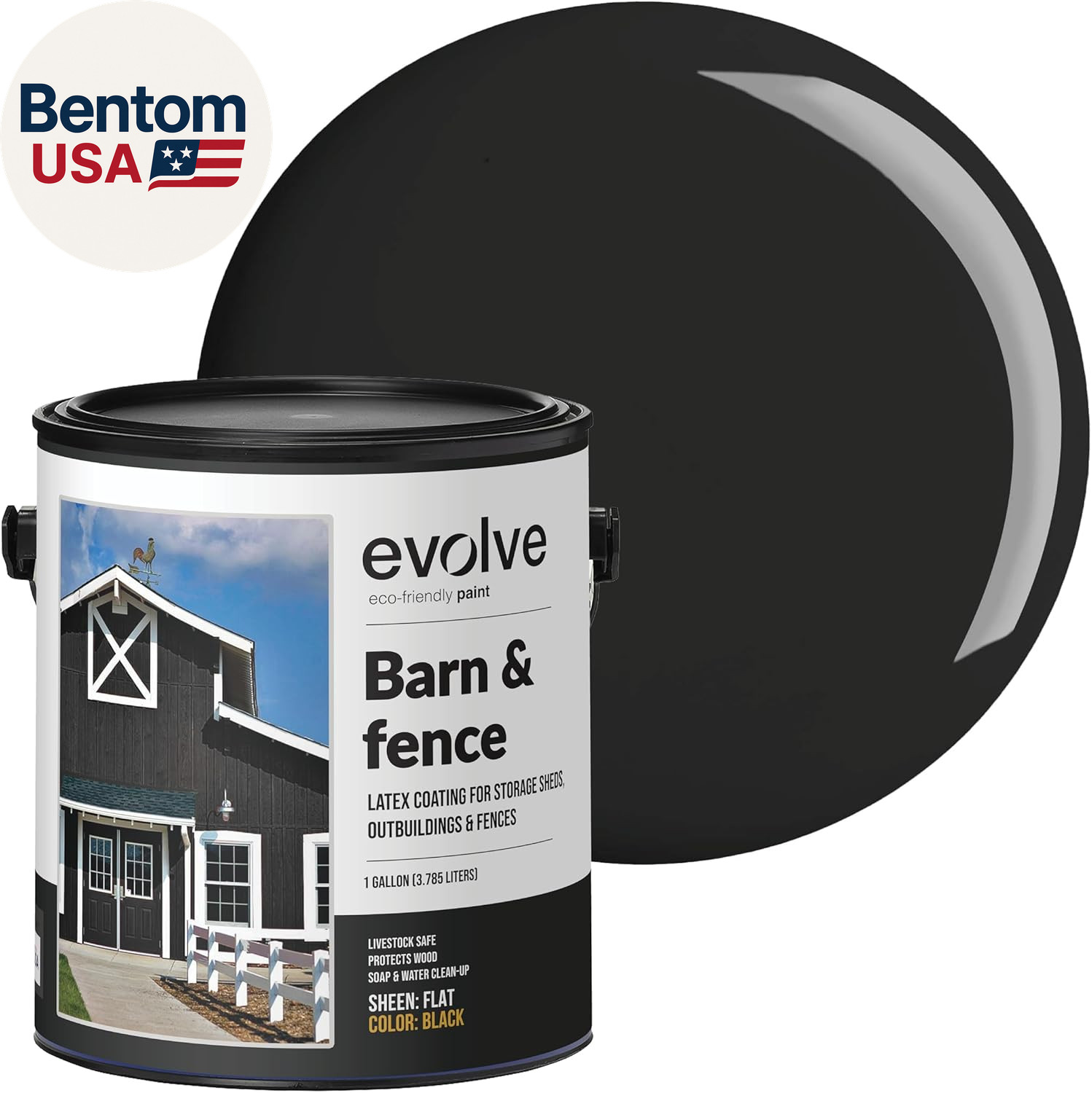 Barn & Fence Paint, Flat (Black), 1 Gallon – Durable Scratch-Resistant Wood Coat