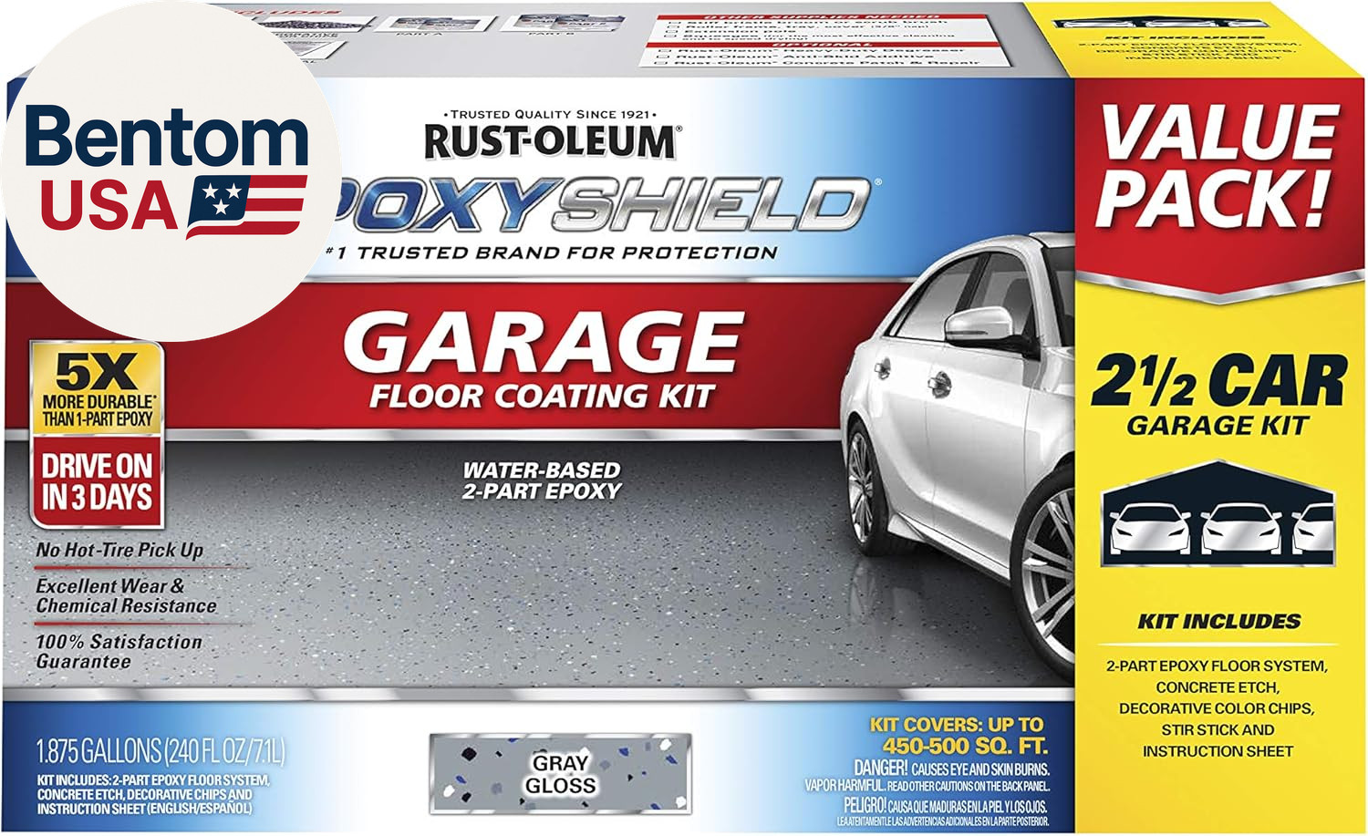 365186 EPOXYSHIELD Garage Floor Coating Kit, 2.5 Car, Gloss Dark Gray