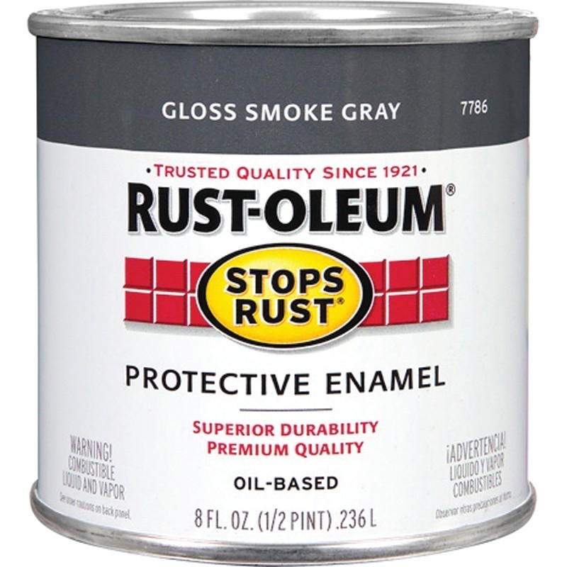 Rust-Oleum Stops Rust 7786730 Enamel Paint, Oil, Gloss, Smoke Gray, 0.5 pt, Can,