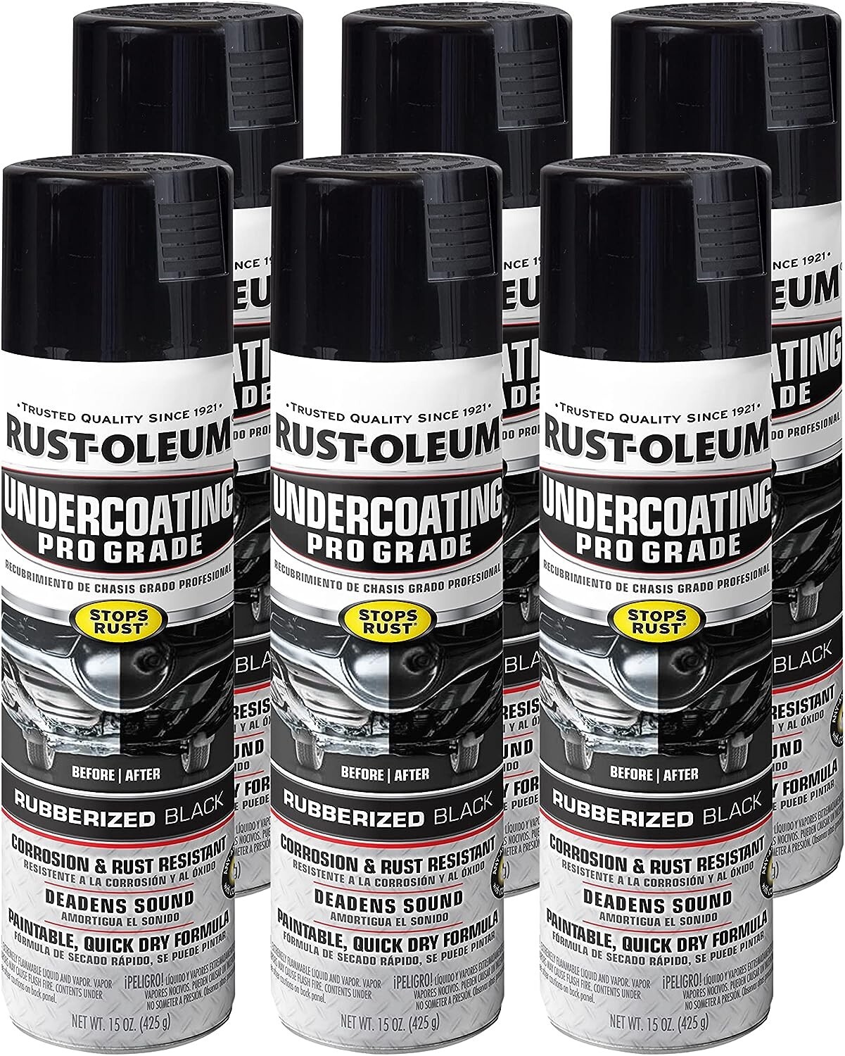 Professional Grade Undercoating Spray, 15 Ounce (Pack of 6), Black, 90 Ounce