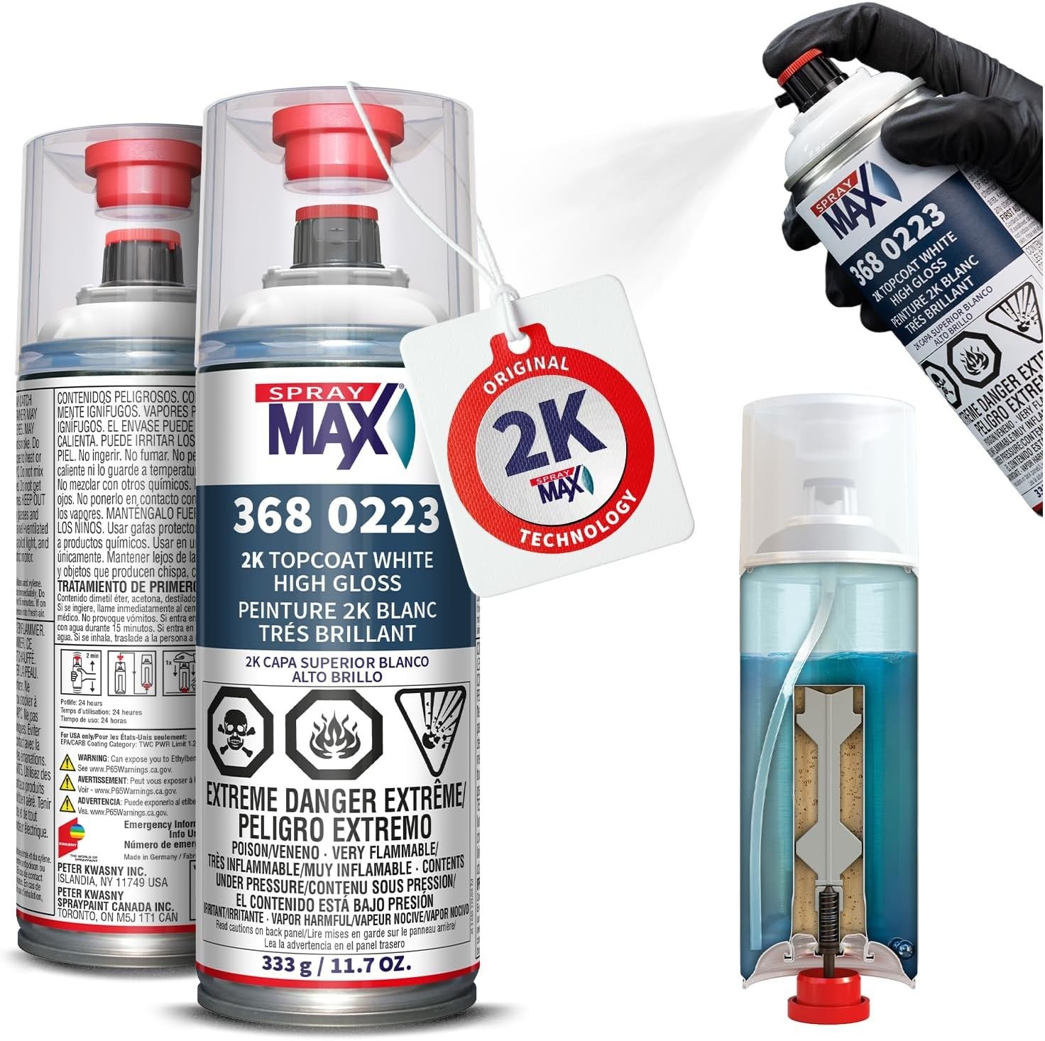 Professional 2K White Gloss Spray Paint for Metal & Plastic