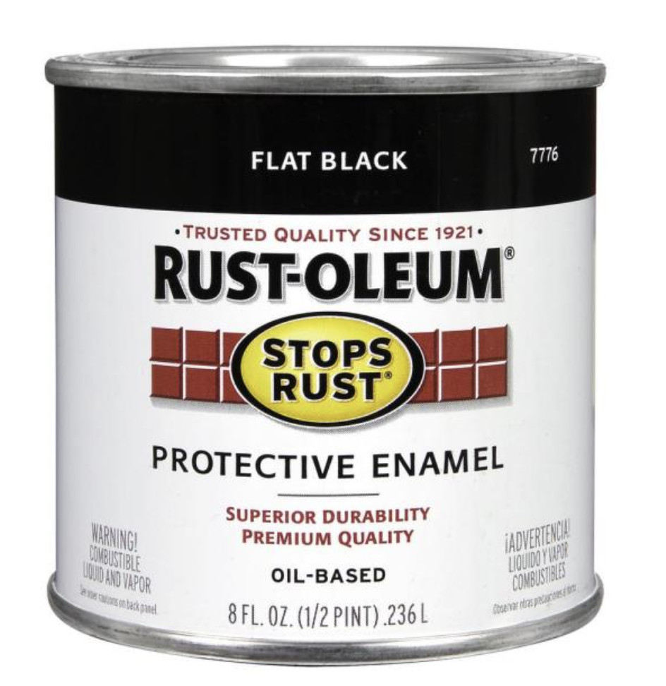 Rust-Oleum Protective Enamel Flat Black Interior/Exterior Paint. 1/2 Pint, 8 Ozs