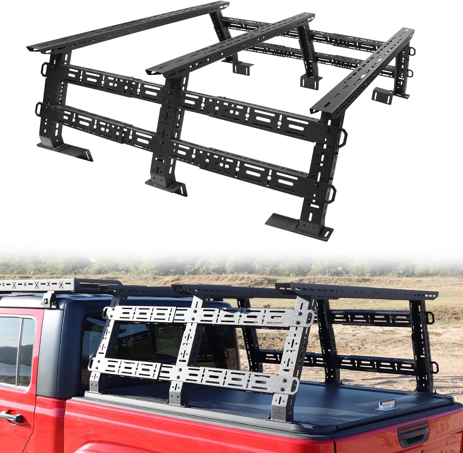 1300 Lbs Load Full-Size Truck Overland Bed Rack Adjustable 16″-25″ High W/ 4 Cro