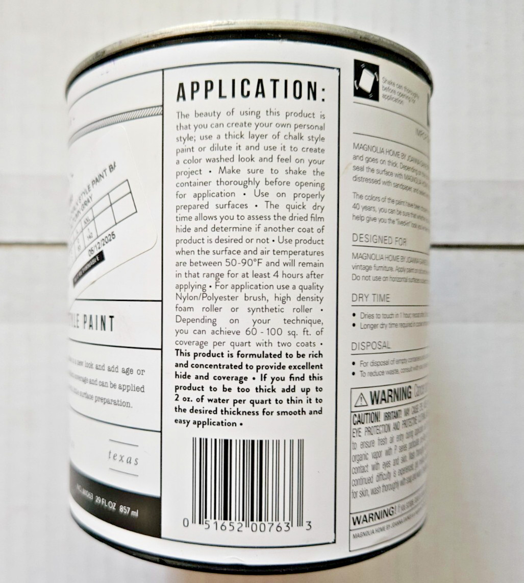 Magnolia Home Joanna Gaines Water-based Tintable Low Odor Chalk Chalky Paint Qt