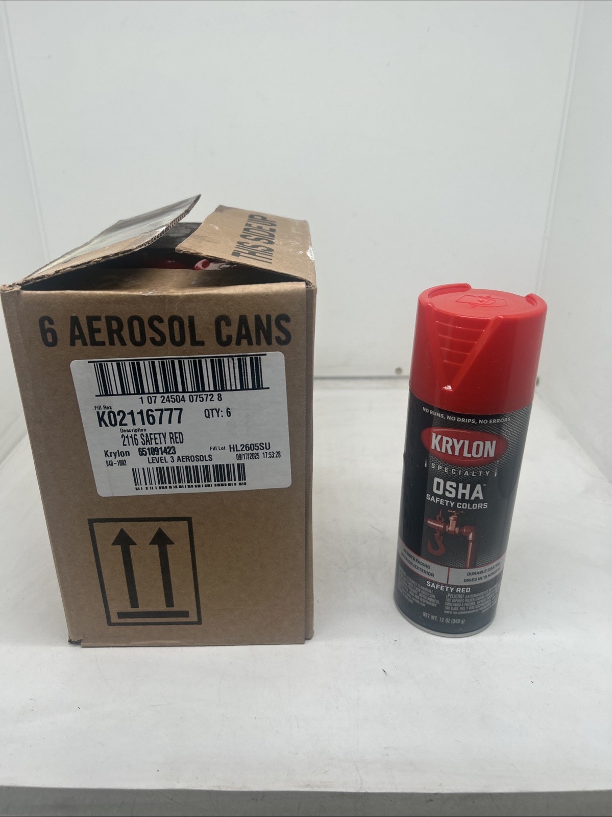 (6) Krylon K02116777 Spray Paint, Safety Red, Gloss, Solvent, 12 Oz