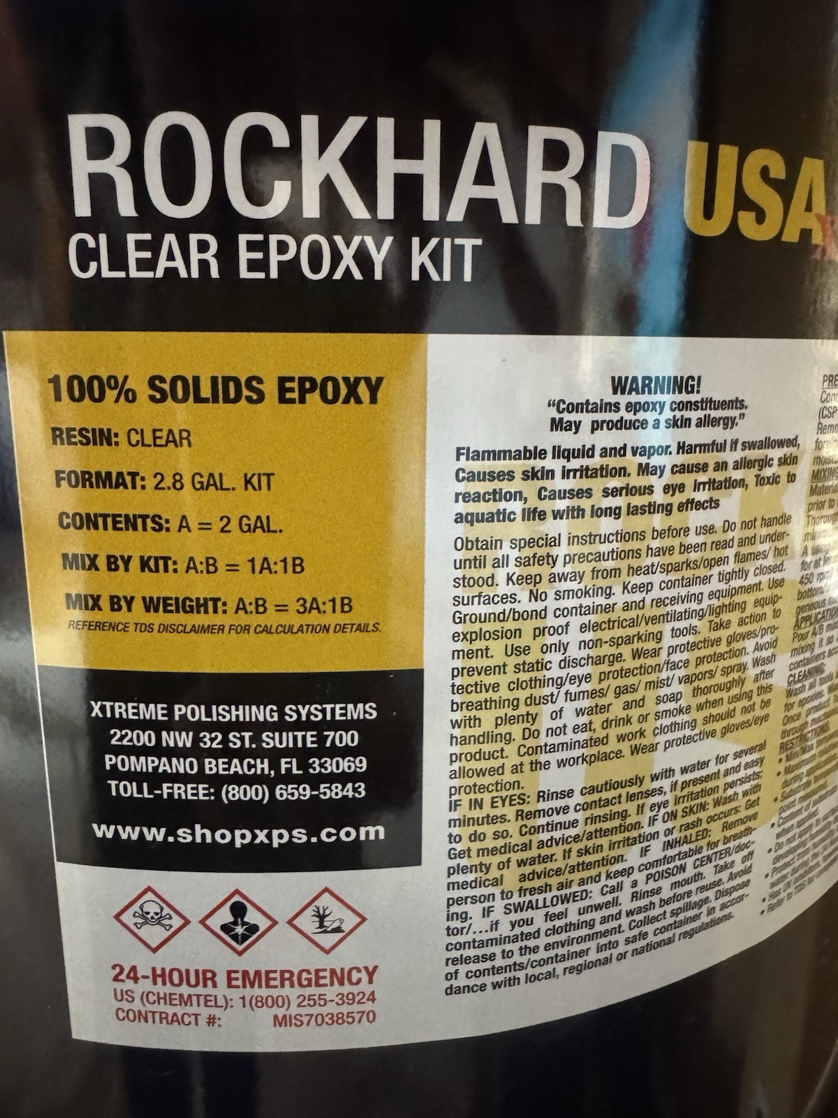 Rockhard USA Clear Epoxy Kit 100% Solids Resin 2.8 Gal (A+B) USA B