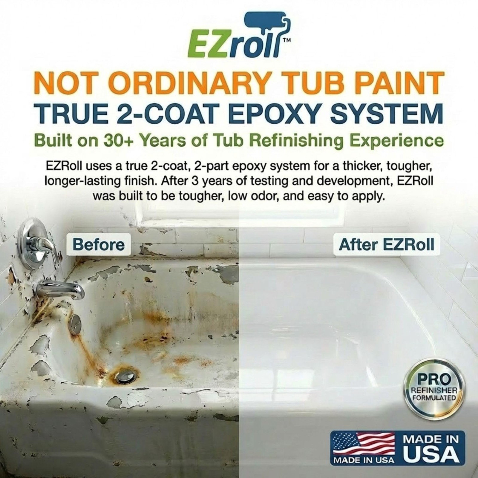 Bathtub Refinishing Kit – Low Odor White Paint for Tub, Tile, Sink & Shower – DI