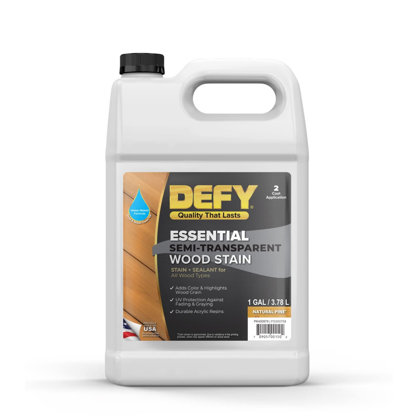 Essential Semi-Transparent Outdoor Wood Stain and Sealer in One, 1 Gallon, Natur