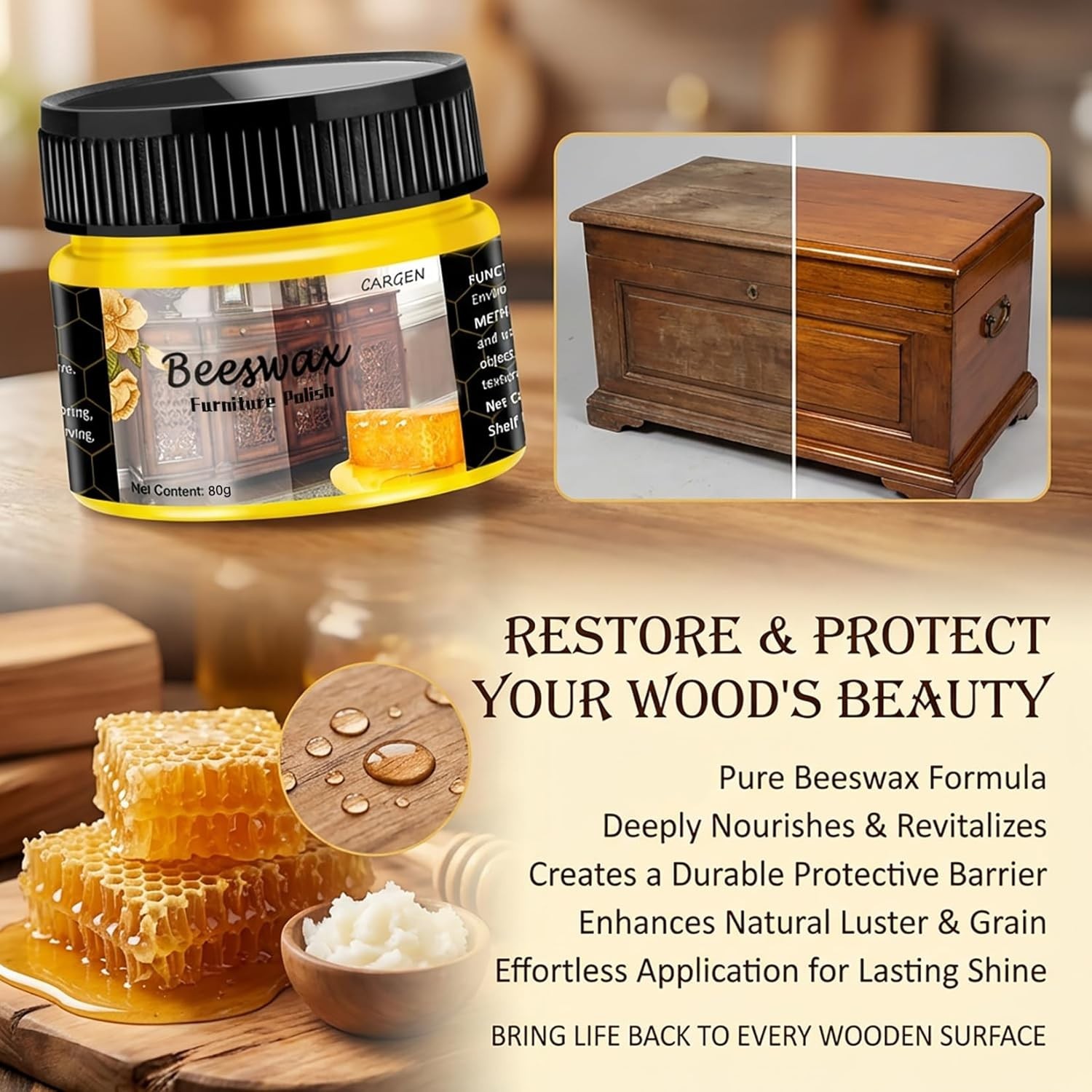 Beeswax Furniture Polish, Wood Seasoning Beeswax for Furniture Wood Wax for D…