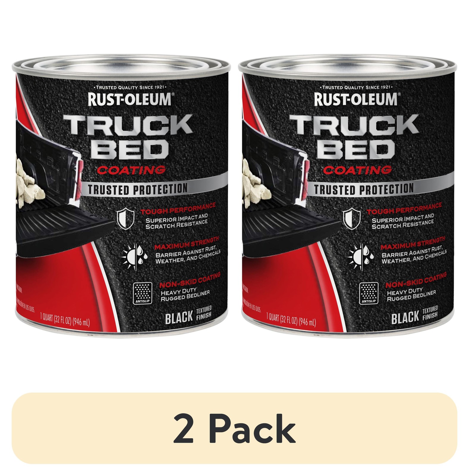 2 Pack Black Truck Bed Coating 32 Fl Oz Brush or Roll On Liner Trailer Paint
