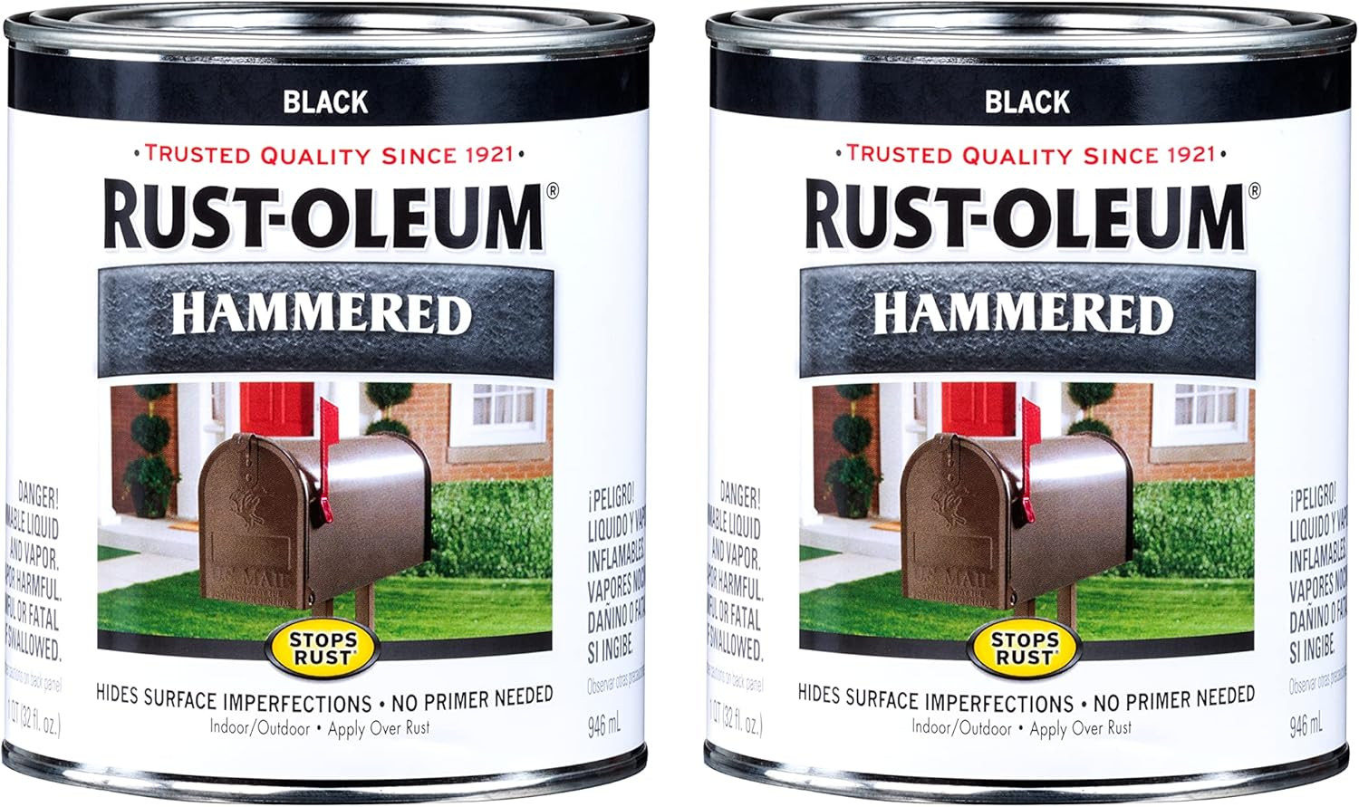 Rust-Oleum 2‑Pack Black Hammered Finish Paint Quart 32 oz Each 7215502
