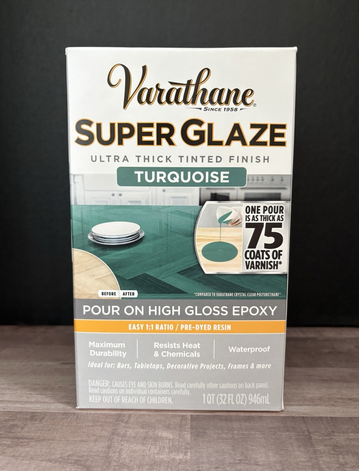 Varathane 369293 Super Glaze Pour-On High Gloss Epoxy Quart In Color Turquoise