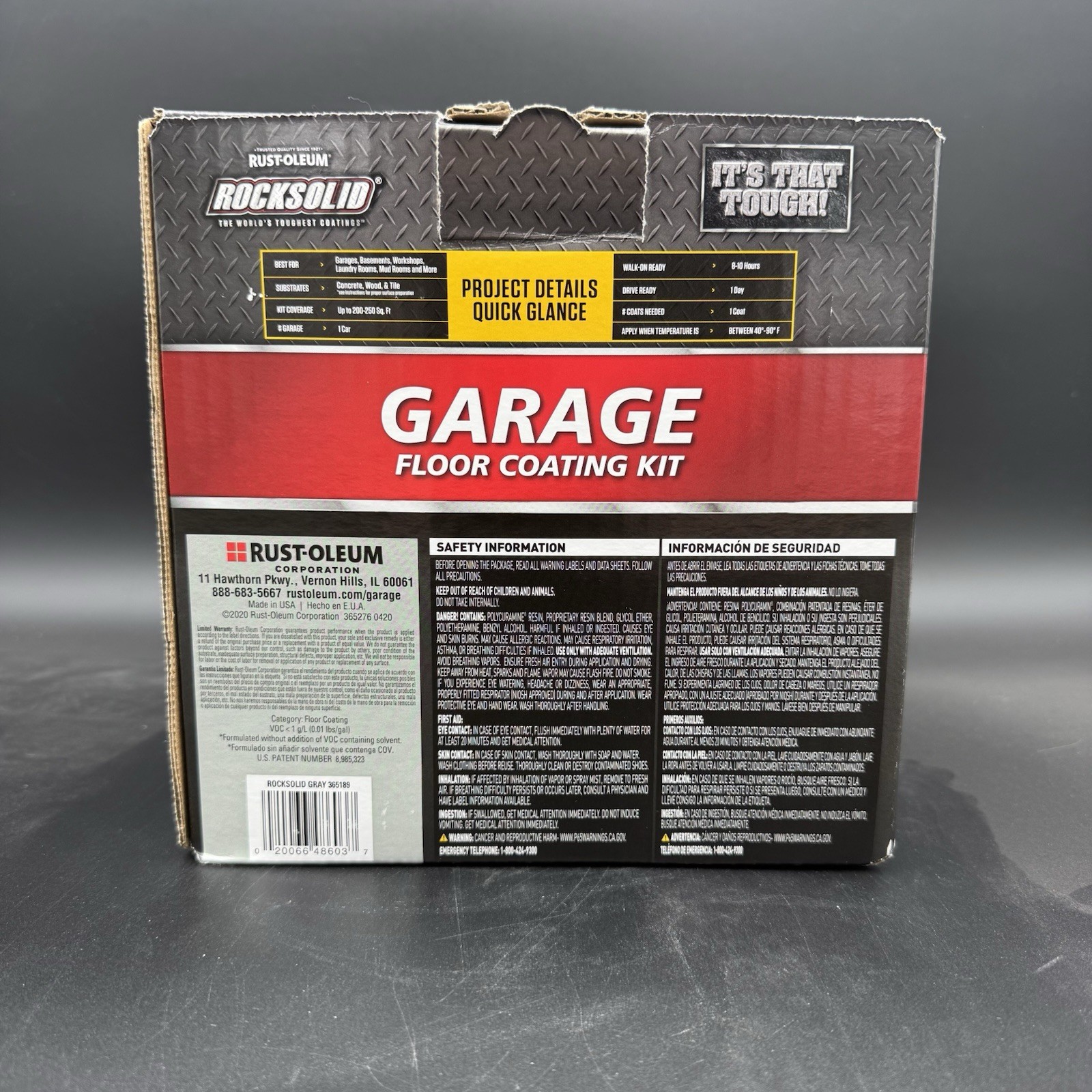 NEW Rust-Oleum RockSolid 1 Car Garage Floor Kit -90oz.-Gray Gloss Polycuramine