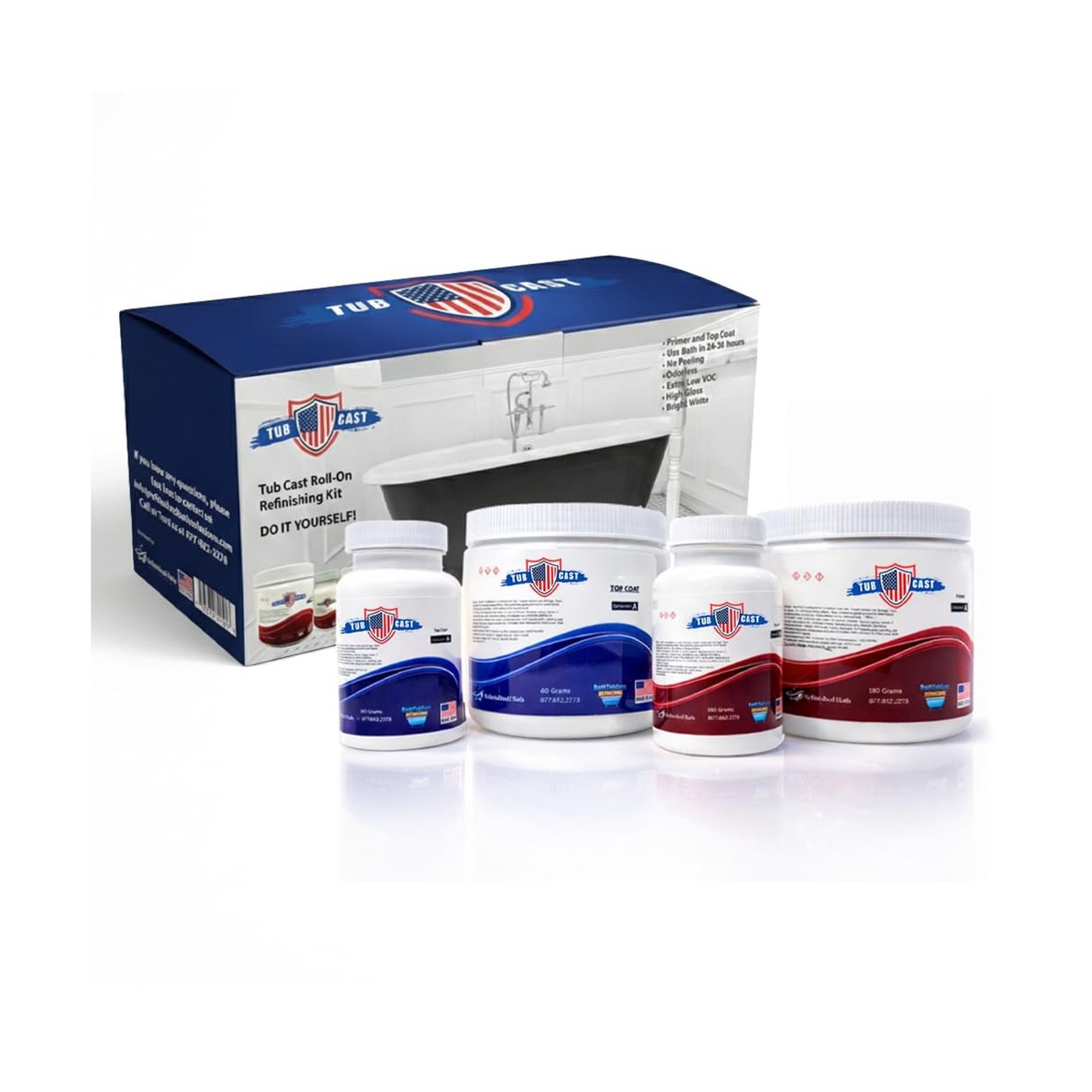 Tub Cast Roll On Bathtub Refinishing Kit by Ekopel – Primer + Top Coat Inc