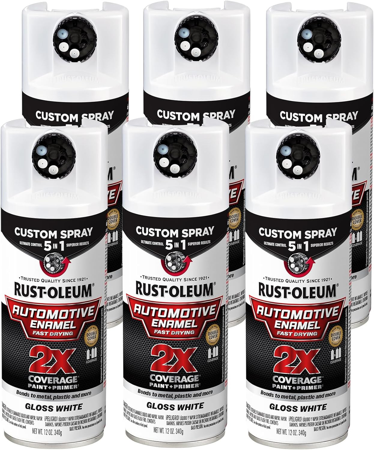 2X Automotive Enamel Custom Spray 5-In-1 Spray Paint, 12 Oz, Gloss White, 6 Pack