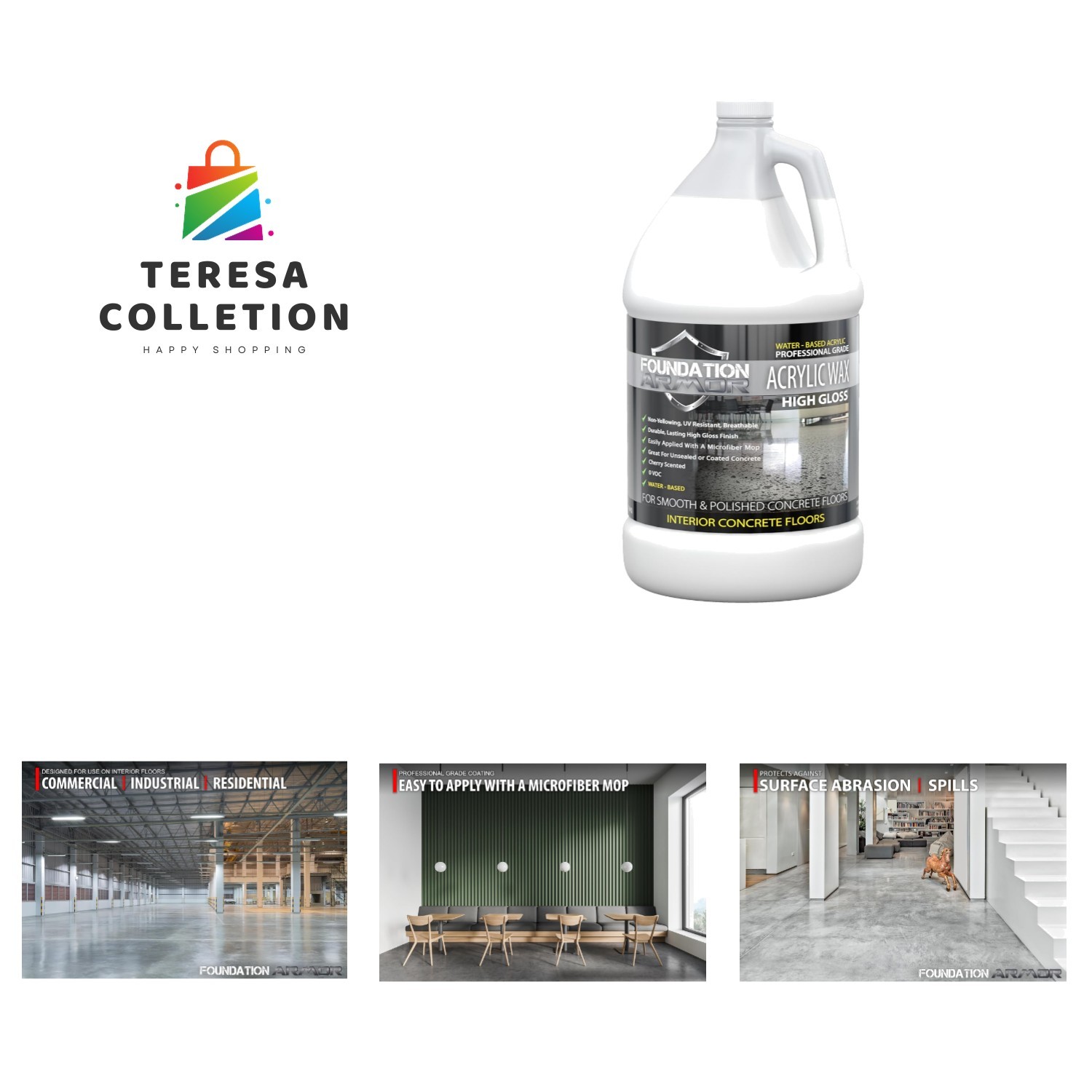 Armor High Gloss Concrete Floor Wax – Professional Grade 1 Gallon, Water-Based