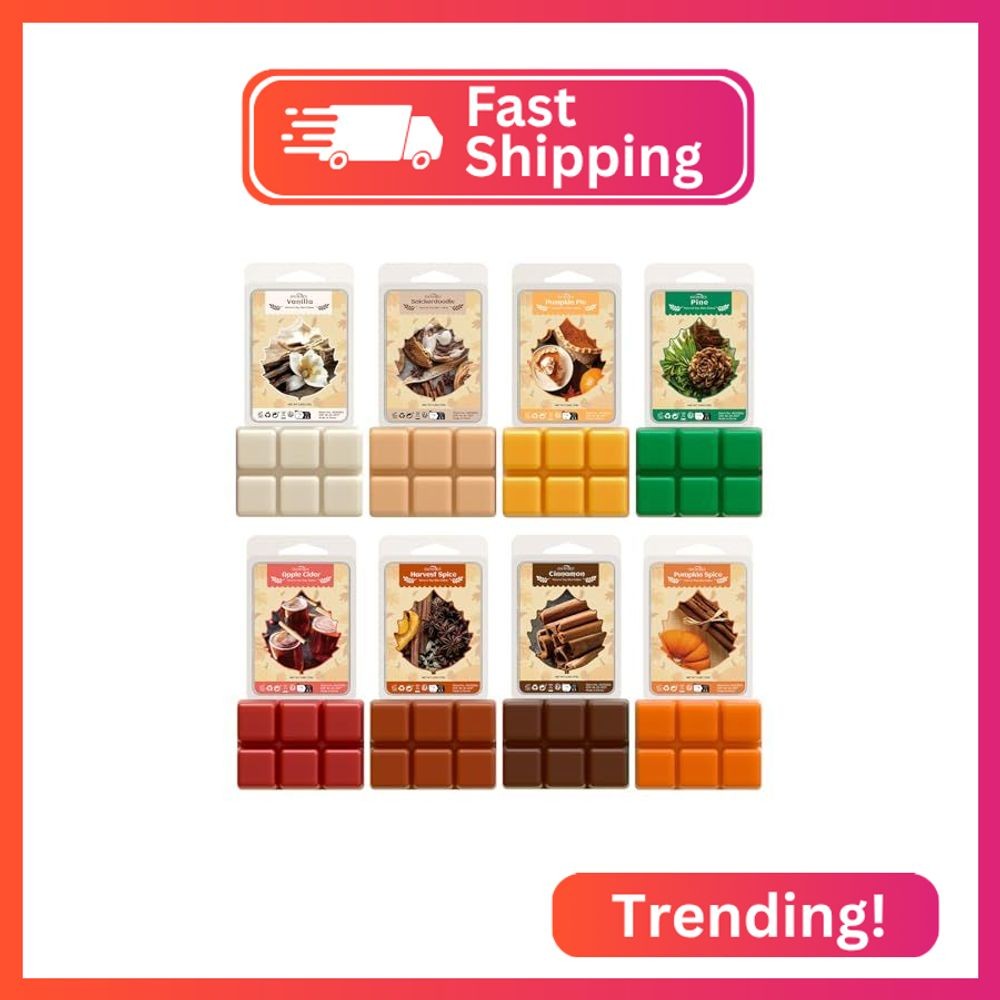 SNOWSEN Fall Wax Melts, 8 Pack Scented Wax Cubes, Soy Wax Cubes Strong Autumn Sc