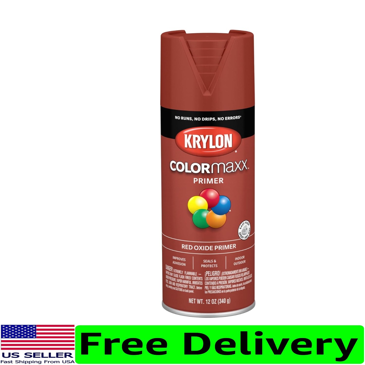 Rust-Resistant Red Oxide Spray Primer for Indoor/Outdoor Projects, 12 oz