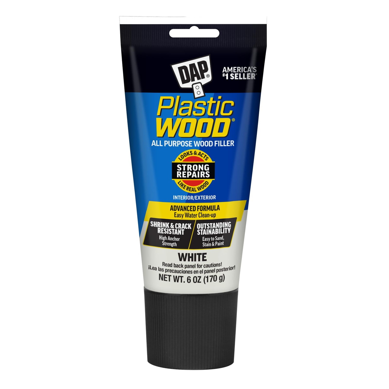 DAP Plastic Wood All Purpose Latex Filler, White, 6 Oz – 6 Oz., White