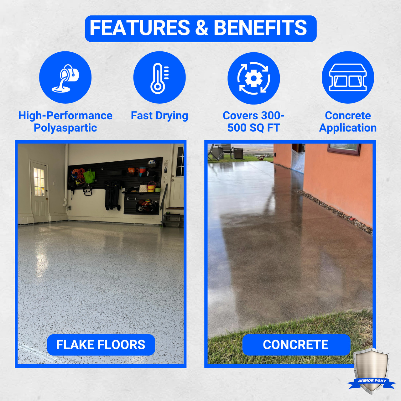 Polyaspartic Floor Kit – Fast Drying – Indoor & Outdoor – Up to 500 SQ FT