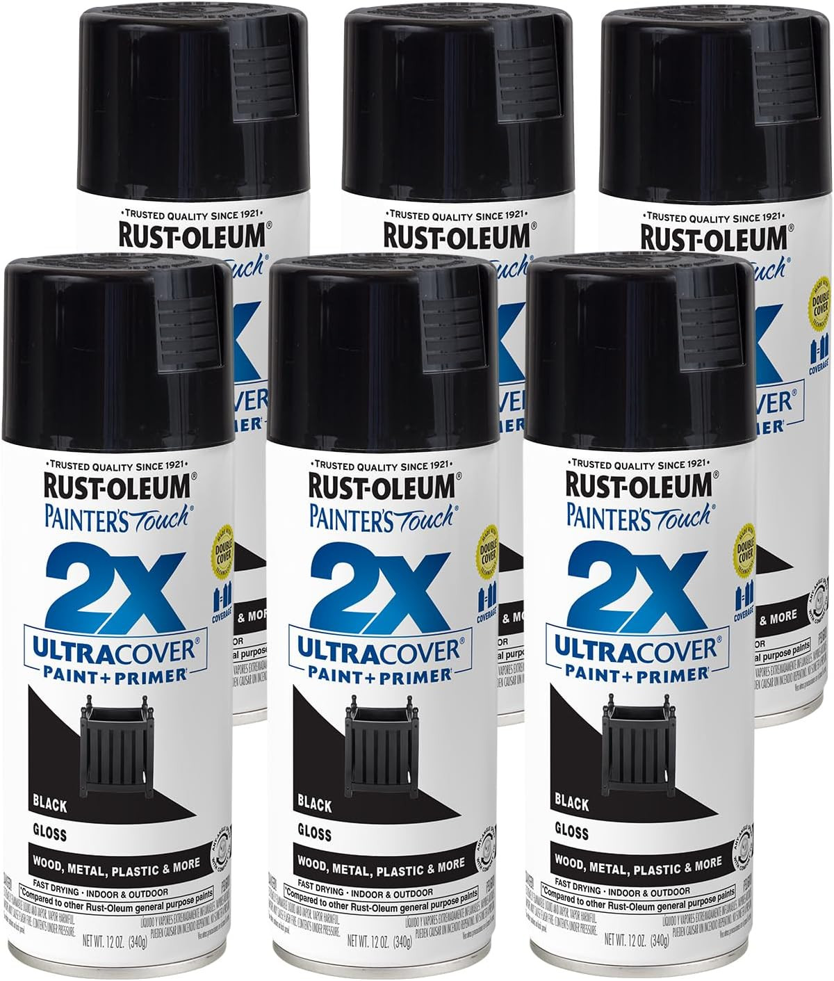 334026-6PK Painter’S Touch 2X Ultra Cover Spray Paint, 12 Oz, Gloss Black, Pack