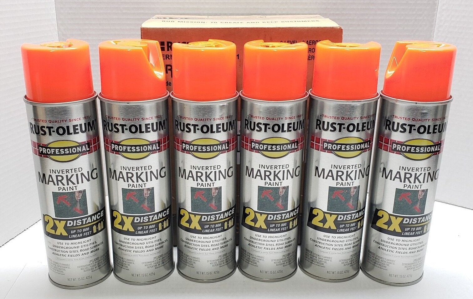 Rust-Oleum 266590 6PK Inverted Marking Paint 15oz Fluorescent Red-Orange 6Pack