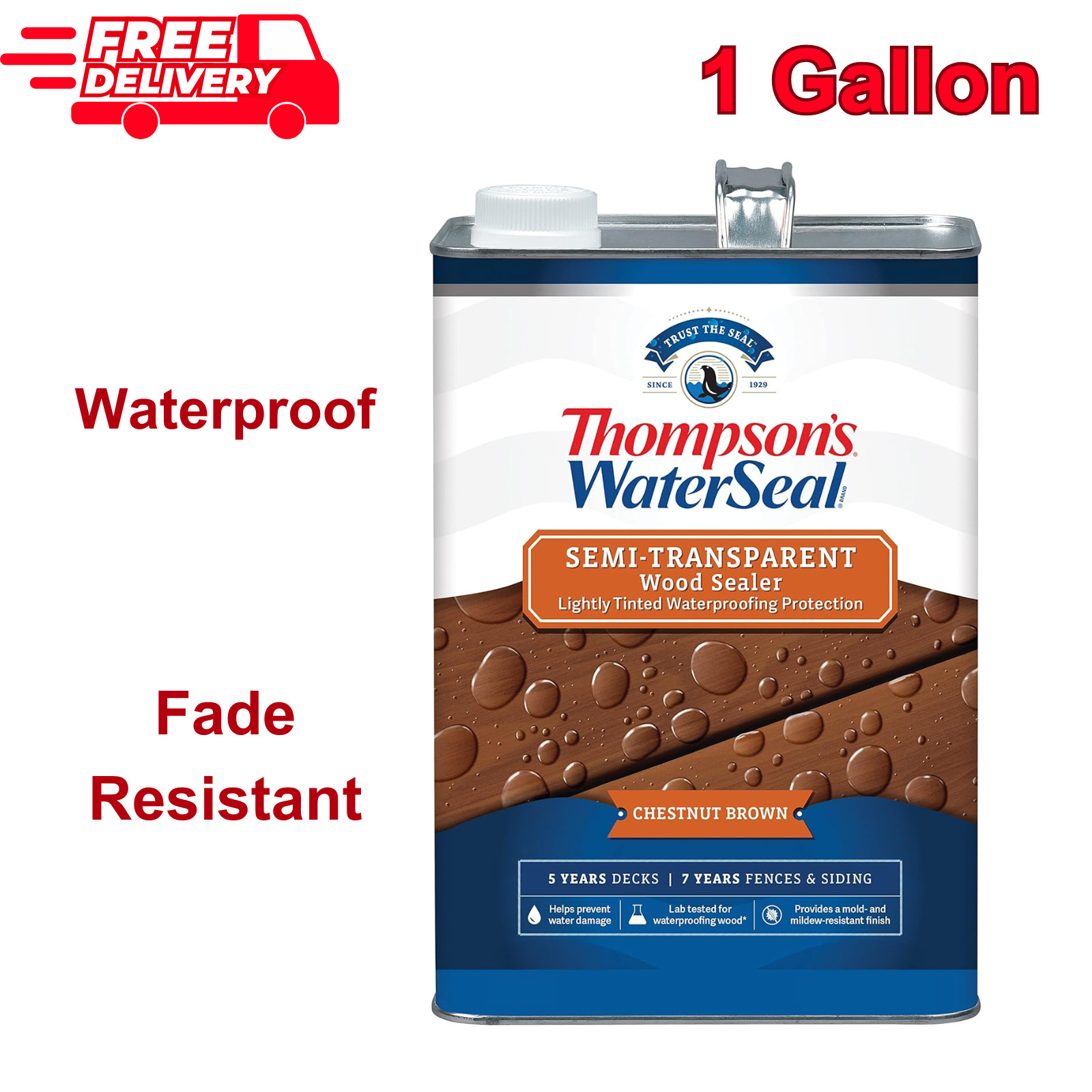 Thompson’s WaterSeal Semi Transparent Waterproofing Wood Stain, Chestnut Brown
