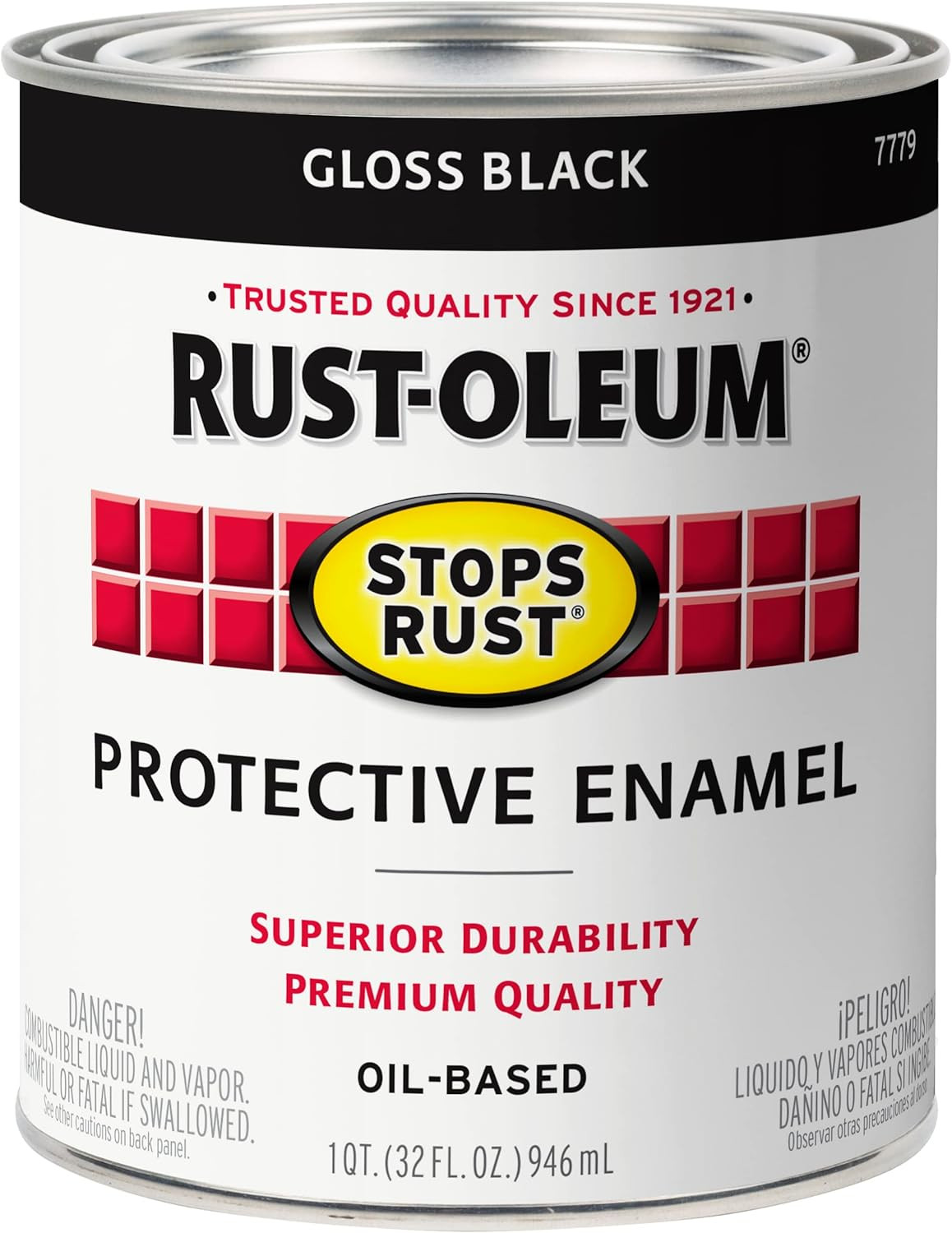 7779504 Stops Rust Brush on Paint, Quart, Gloss Black
