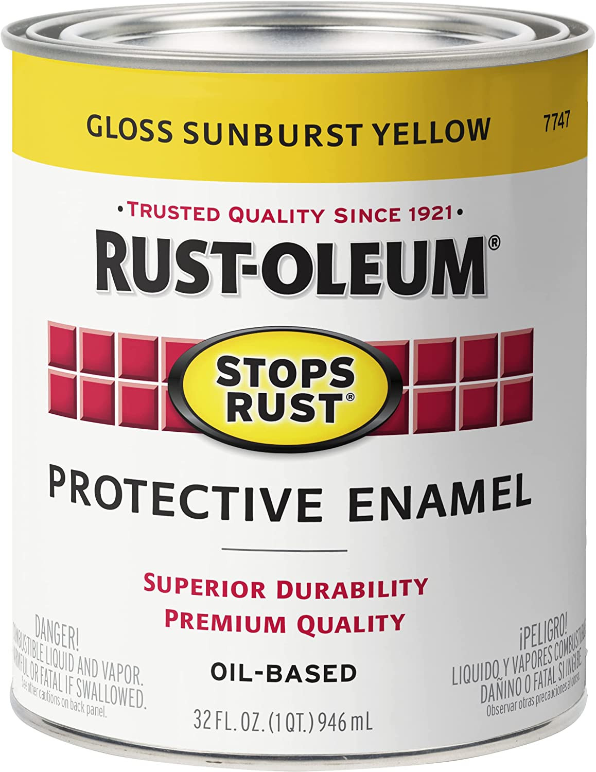 7747502 Stops Rust Brush on Paint, Quart, Gloss Sunburst Yellow, (Pack of 1)